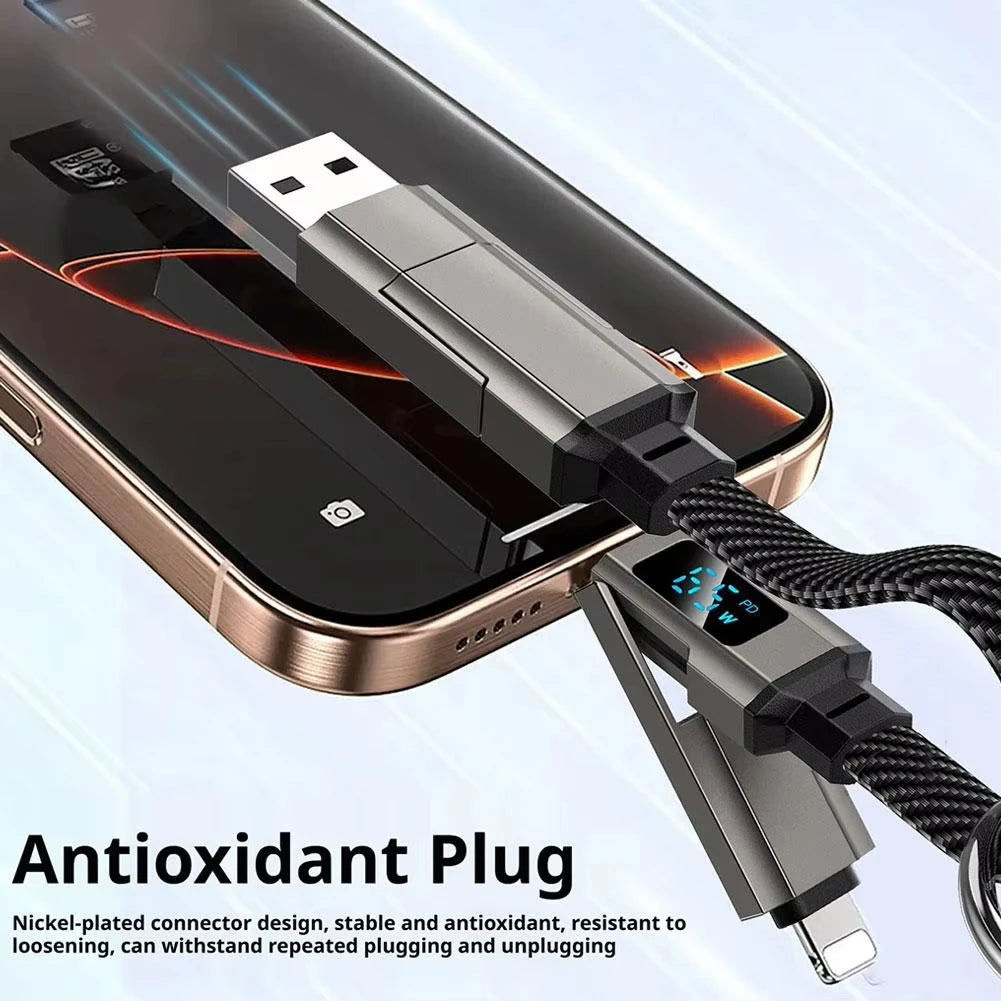 4-in-1 Keychain Charging Cable LED Digital Display 65W Super Fast Charging Braided Zinc Alloy Multi Charger Cord Vue