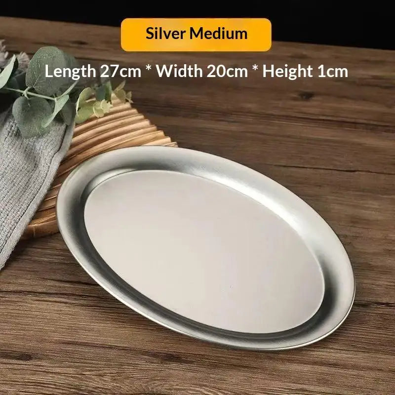 Stainless Steel Oval Fish Plates Household Food Dinner Steamed Vue M
