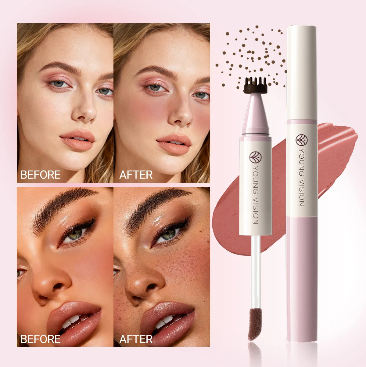 YOUNG VISION 4-color double head seal freckle powder blusher makeup pen matte durable liquid powder blusher Vue