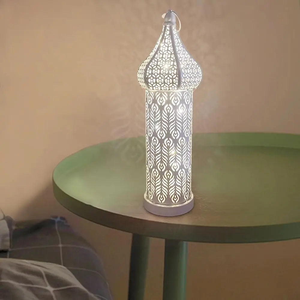 Party Supplies Iron Art Moroccan Night Light Hollow Battery Powered Masjid Lantern Vintage Ramadan LED Light Mosque Vue