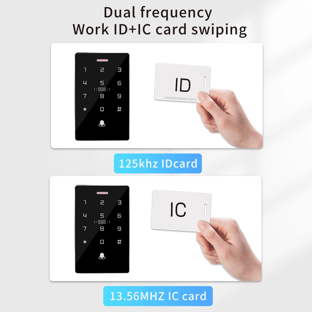 Touch Screen Backlight RFID Keypad Standalone Access Control 1000 User Wiegand Output 125KHz+13.56MHZ IP67 Waterproof Vue
