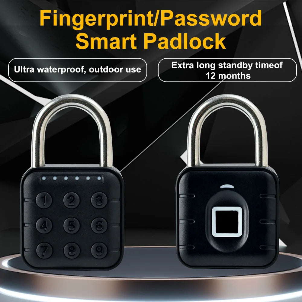 Smart Pad Lock Fingerprint Padlock Cabinet Lock Dormitory Anti-Theft Lock USB Rechargeable Security Keyless Lock Smart Padlock Vue