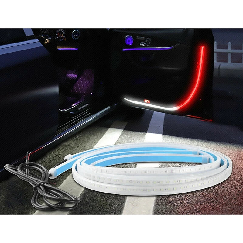 2pcs 120cm Red White LED Car Door Anti-Collision Warning Light Safety Warning Streamer Lamp Strip Decorative Ambient Light Vue