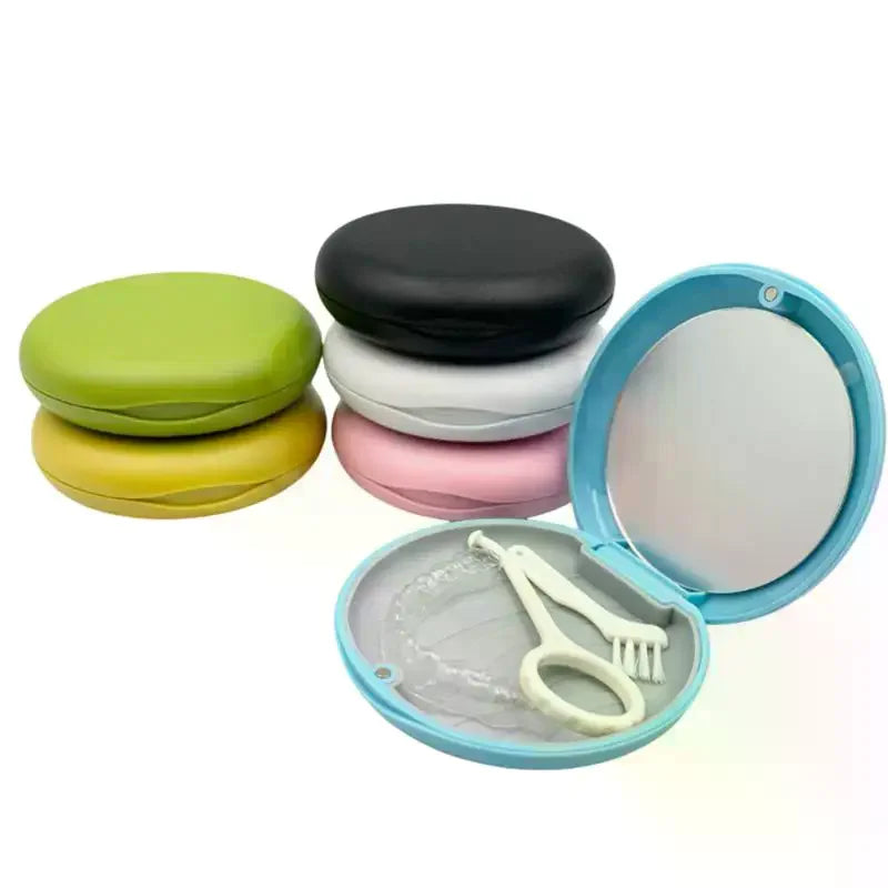 Dental Invisible Bracess Retainer Case Magnetic Portable Mouth Guard Denture Storage Box Tooth Case With Mirror Travel Vue