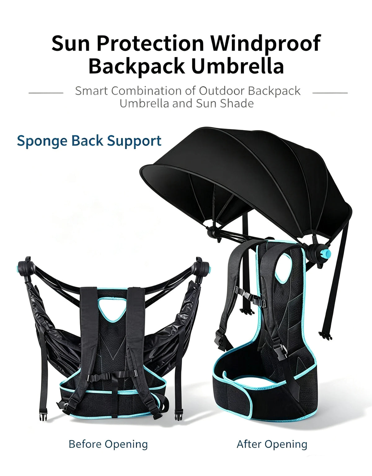 Travel Folding Umbrella UV Clear Backpack Umbrella Outdoor Hiking Mountain Backpacking Handheld-Free Umbrellas Vue Backrest