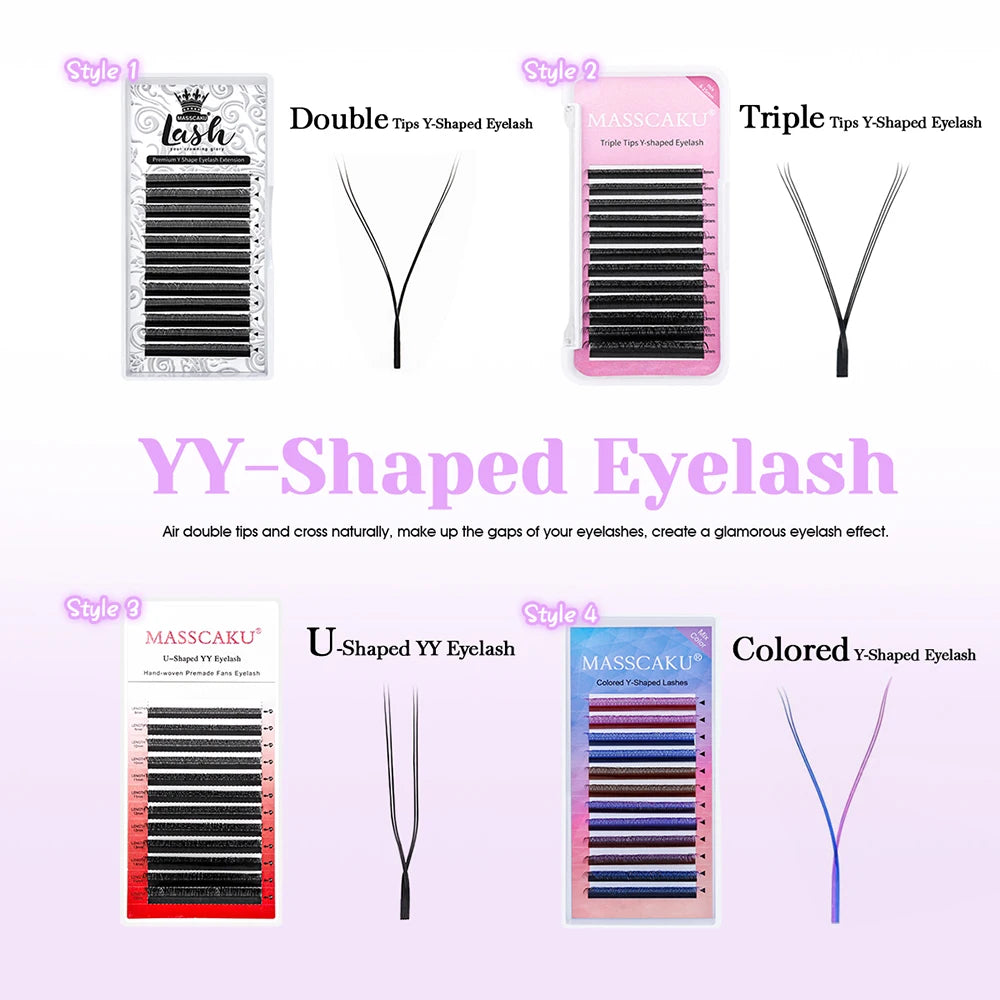 Hot Selling Masscaku YY Shape Eyelash Extensions Premade Volume Fans Natural Soft Lashes W Style Comfortable False Eyelashes Vue
