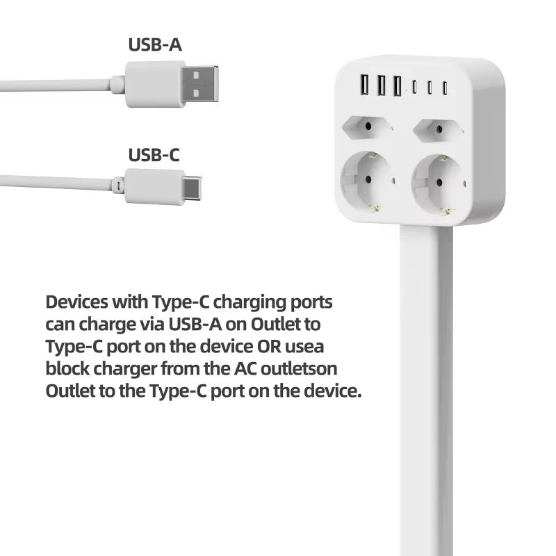 Power Outlet Extender Power Socket Expander 2xAC Sockets 1xUSB A 1xUSB C Plug and Play 180 Degree Rotatable Versatile for Sofa Vue