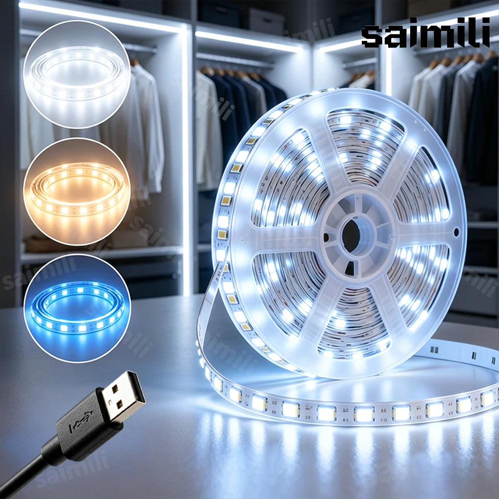 5V LED Light Strip USB Indoor Flexible Tape Lights Study Wardrobe TV Backlight Stair Display Cabinet Atmosphere Decor Lighting Vue