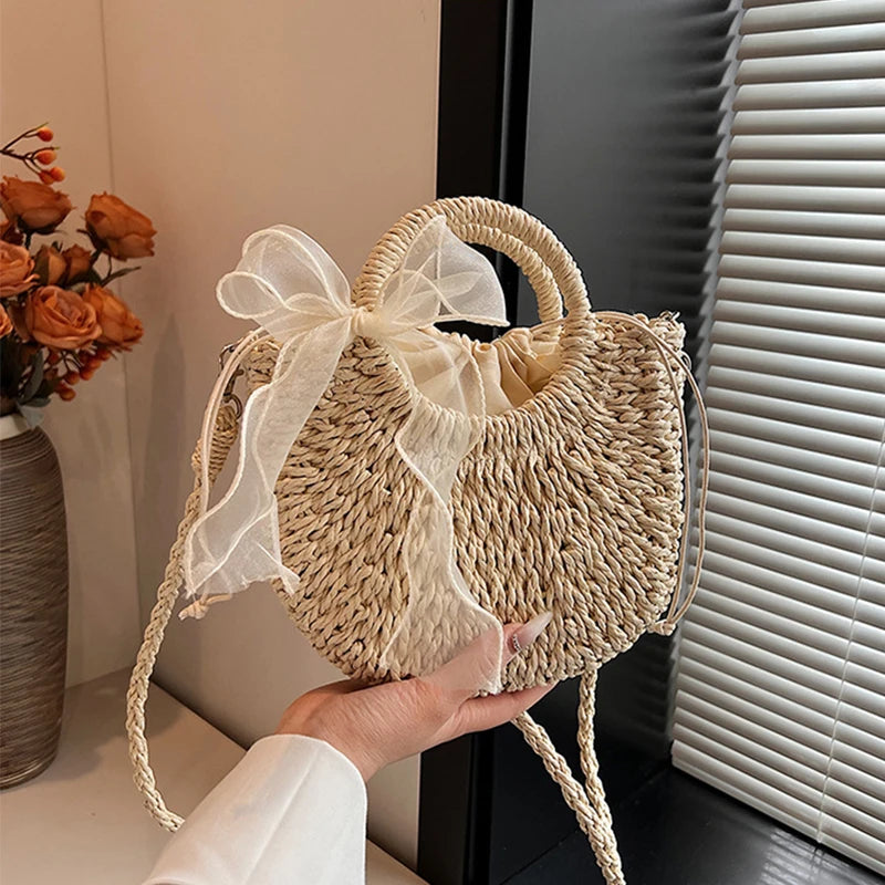 Women Crossbody Bags Handmade Casual Woven Basket Handbag Elegant
