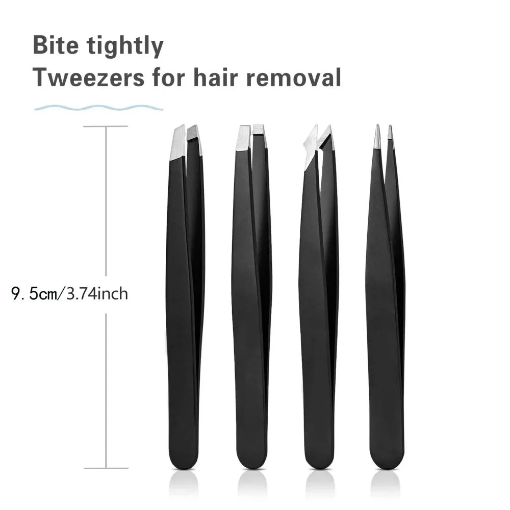 Eyebrow Tweezer Stainless Steel Black with Knife Slant Oblique Flat Point Beauty Tools for Eyelash Tweezer Double Eyelid Clip Vue