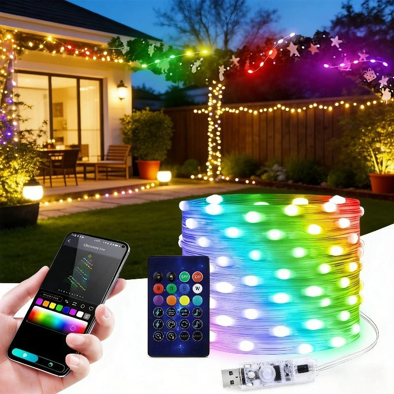 Smart Fairy Lights RGB-IC Dynamic Multicolor Twinkle Lights Color Changing LED String Lights APP Remote Control for Party Decor Vue