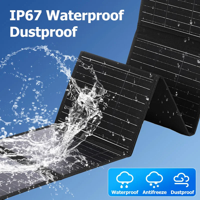 Folding Solar Panel Bag 60W 80W 100W Solar Power Bank with Fast Charge Via Dual USB+DC Output Waterproof for Outdoor Adventures Vue
