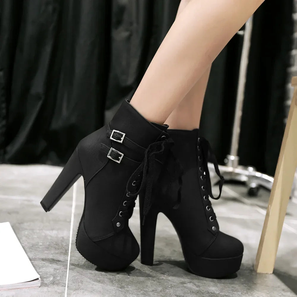 Women's Cross Strap Platform Ankle Boots High Heels Platform Ankle Boots Vue