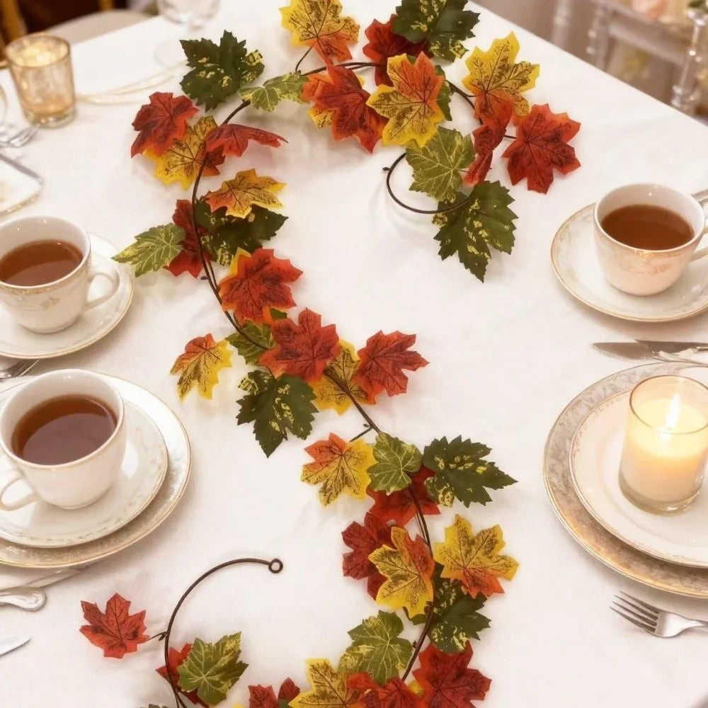 2 Meters Artificial Maple Leaf Garland Hanging Vine DIY Craft Fall Foliage Garland Floral Plants Flexible Fall Atmosphere Prop Vue