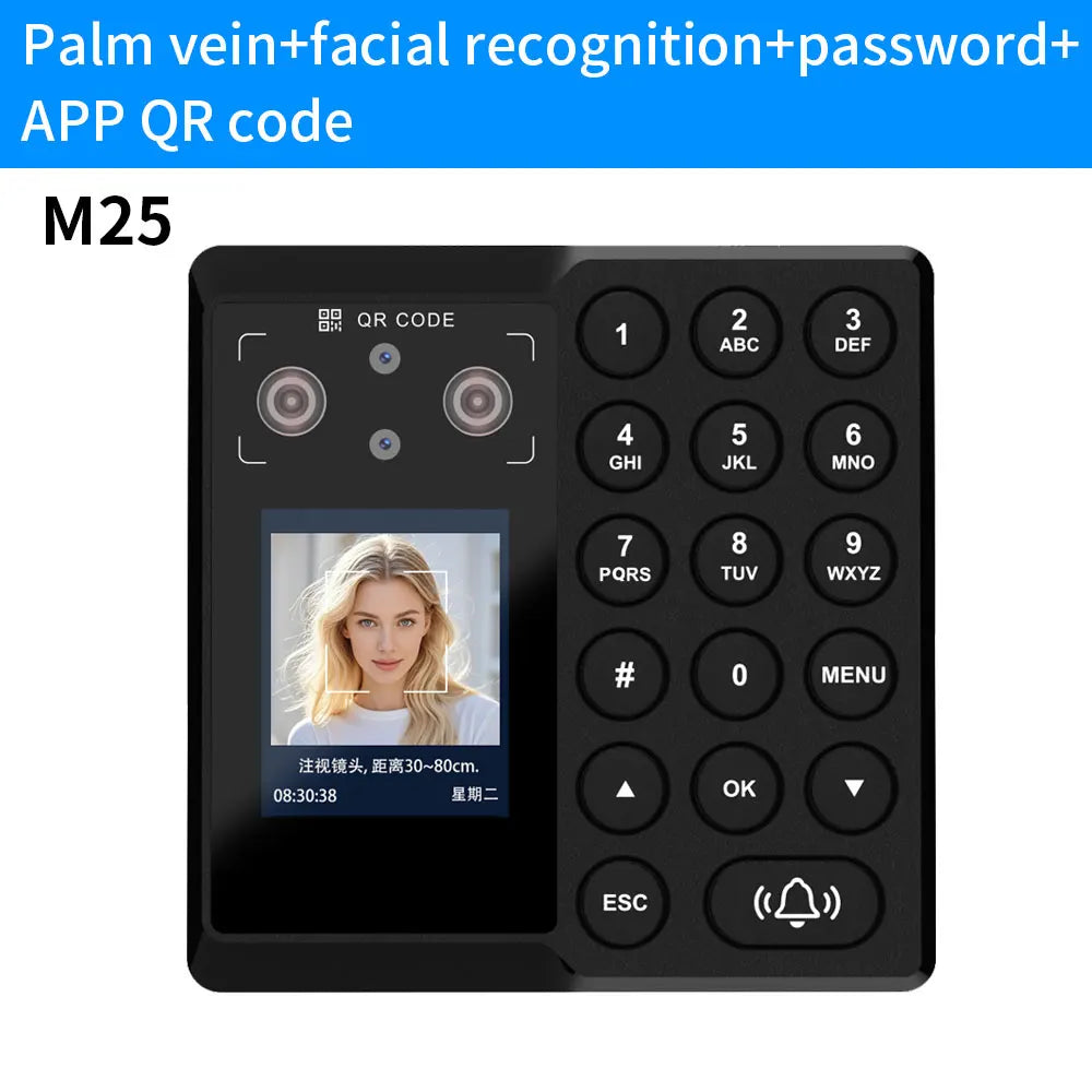 Bluetooth Palmar Vein New Design Attendance For APP Management Office Building USB export record 3000 Fingerprint Password Vue M25