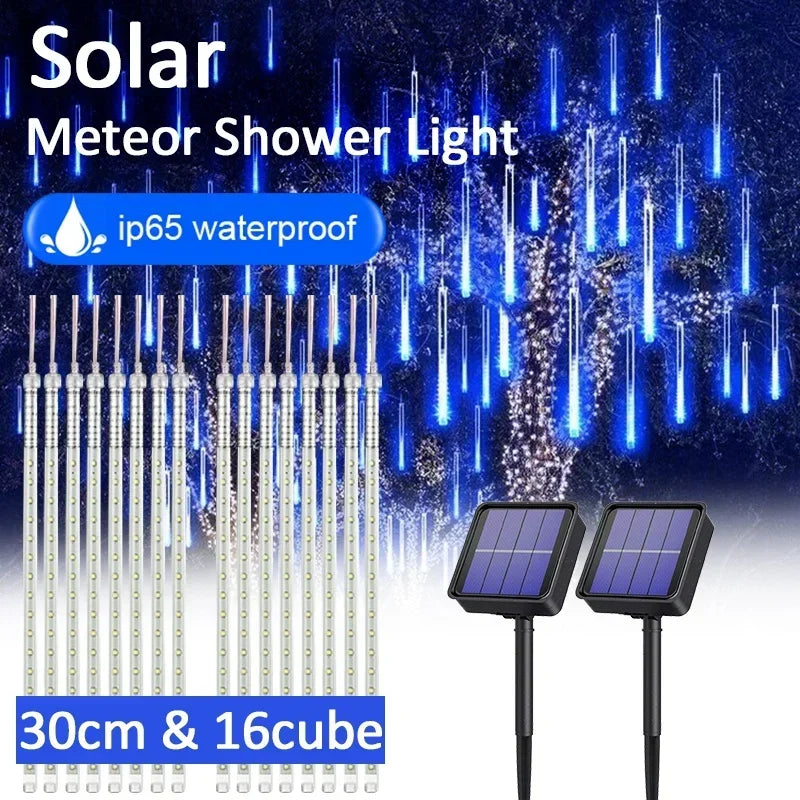 Solar Meteor Shower Rain String Lights Waterproof Garden Light 8 Tubes Christmas Tree Holiday Party Wedding Holiday Decoration Vue