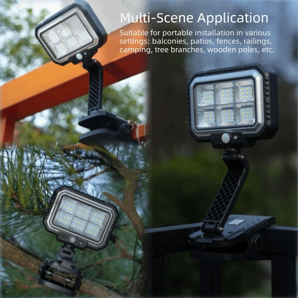 360° Rotatable Solar Clip Lamp Foldable Portable Rotating Solar Light Human Body Sensor Rainproof LED Work Lights Lamp Vue