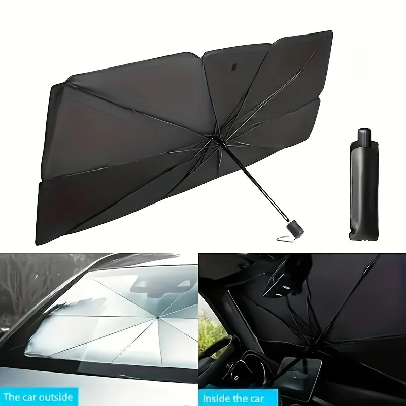 One-Piece Universal Car Windshield Sunshade, Foldable Heat-Resistant Protector for SUVs Trucks Cars, Easy Install & Store Vue