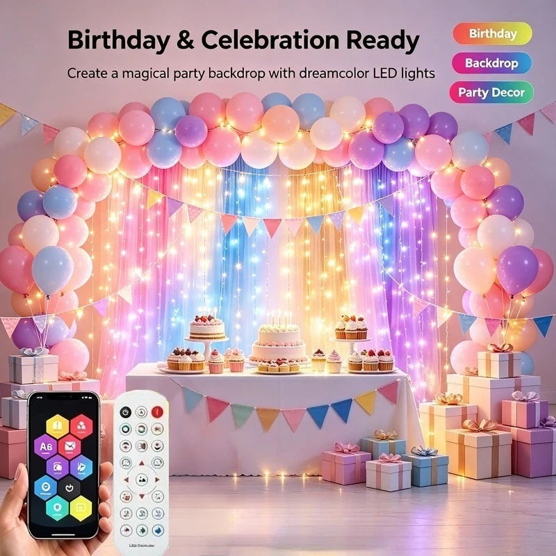 400 LED Smart RGB Fairy Curtain Lights, App Controlled Music Sync for Gaming Room Bedroom Window Decor Vue
