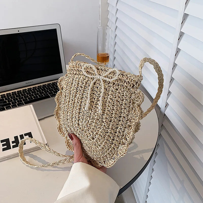 Women Fashion Woven Handbag Straw Tote Bag Vacation Shoulder Large
