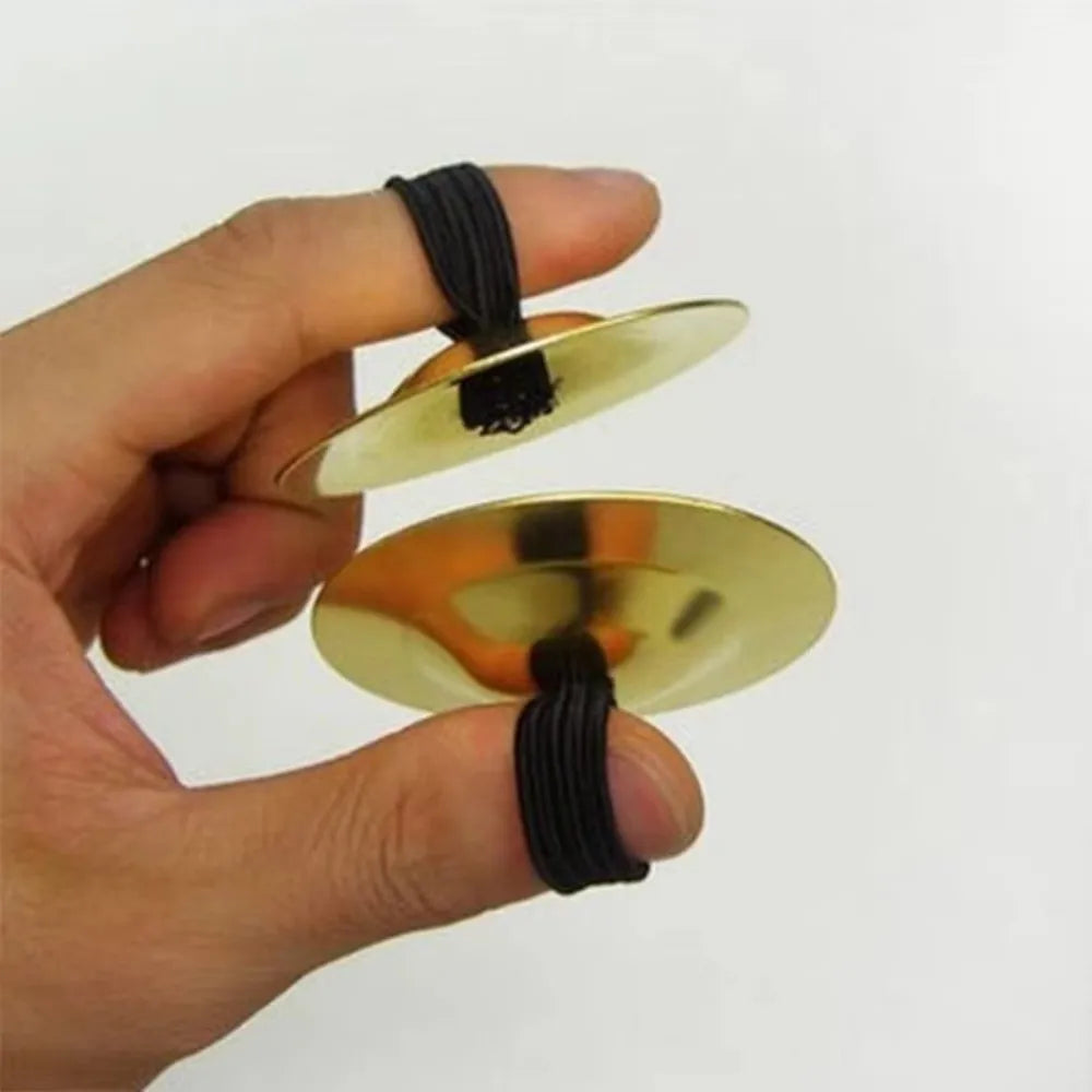 2Pcs Portable Finger Cymbal Traditional Professional Percussion Instrument Golden/Silver Mini Finger Dial Pads Vue