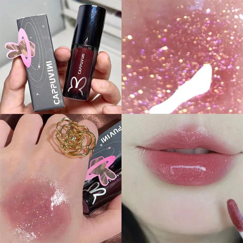 Galaxy Gray Mirror Water Lip Gloss Lip Glaze Shimmer Glass LipOil Liquid Lipstick Waterproof Moisturizing Matte Lips Balm Makeup Vue