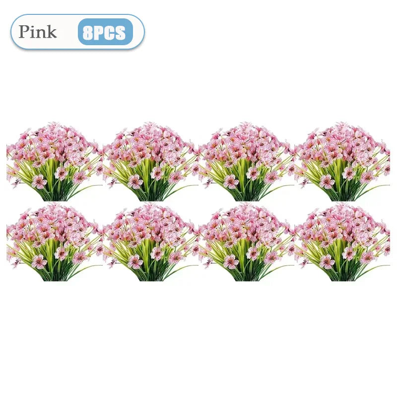 2-16PCS Violet Artificial Flowers Wall Hanging Fake Flower Bouquet Outdoor Home Garden Decoration DIY Wedding Party Home Decor Vue Pink-8PCS