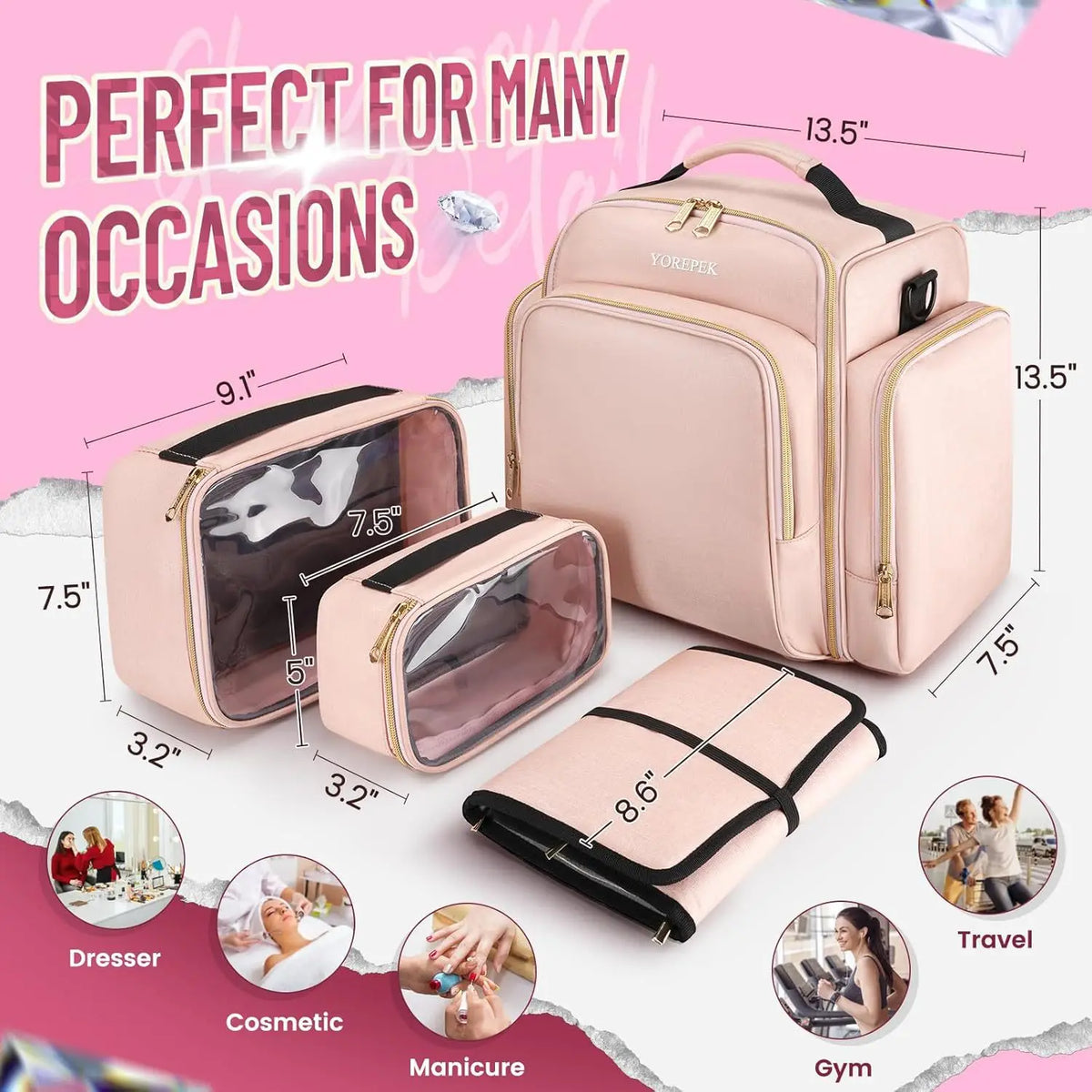 Travel Makeup Bag Large Capacity Storage Bag 4 Detachable Boxes 1 Jewelry Sorting Roll Multiple Storage Bags Makeup Bag Vue