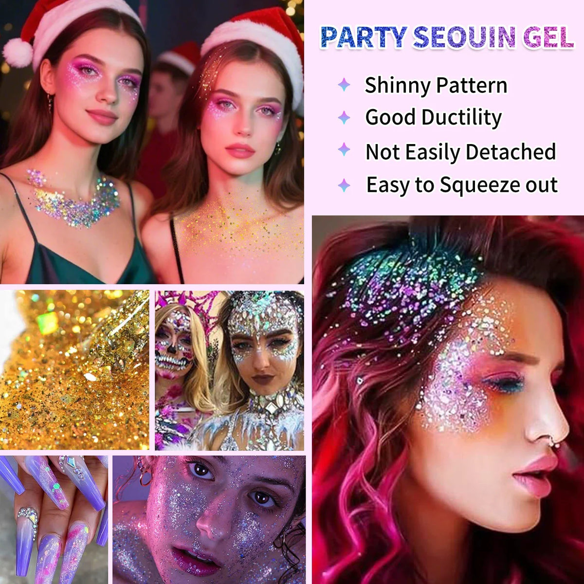 10 Color Suit Face and Body Glitter - Cosmetics Level Holographic Glitter Gel - Suitable for Holiday Carnival Animation Role P Vue