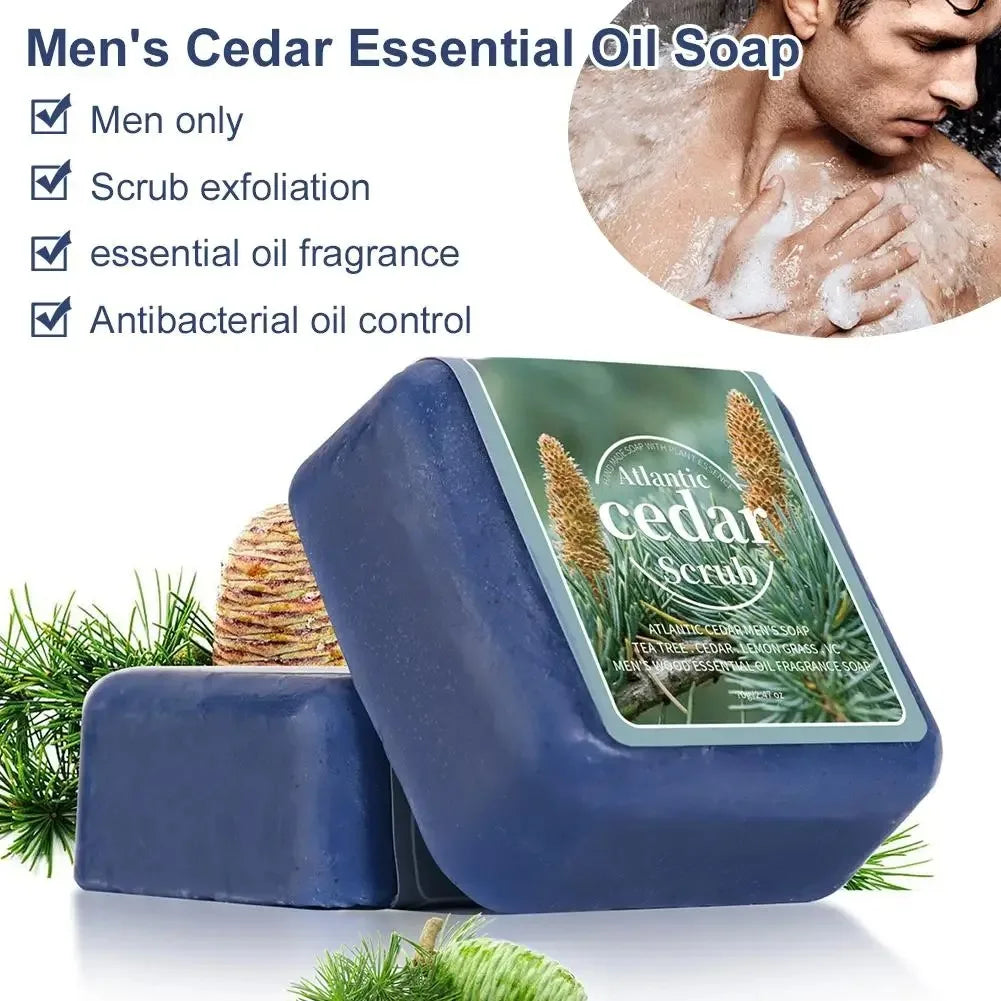 Men's Cedar Essential Oil Soap Travel Portable Hotel Soap Deep Cleansing Woody Fragrance Handmade Soap, Face and Body Soap Vue