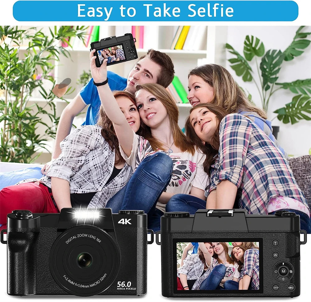 4K Digital Camera 48MP Vlogging YouTube 60FPS Auto Focus 16X Zoom Camcorder Recording Video With LENS Selfie Time Set New Camera Vue