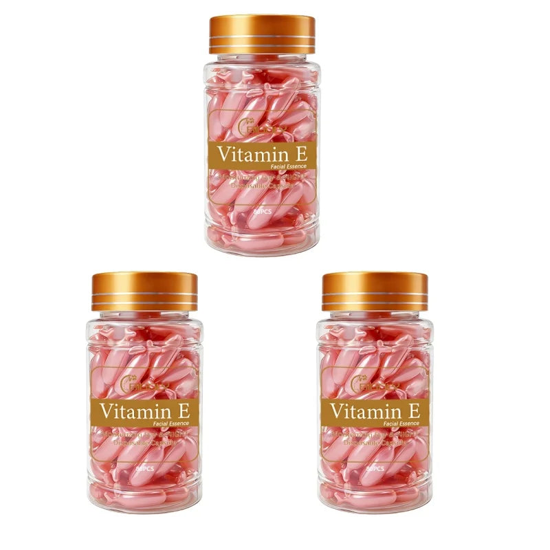80 Capsules of Vitamin E Facial Essence, Day and Night Moisturizing, Deeply Hydrating, Leaving Skin Soft and Supple, Pink Capsule Packaging, Safe and Hygienic, Easy to Carry Vue 3 Boxes
