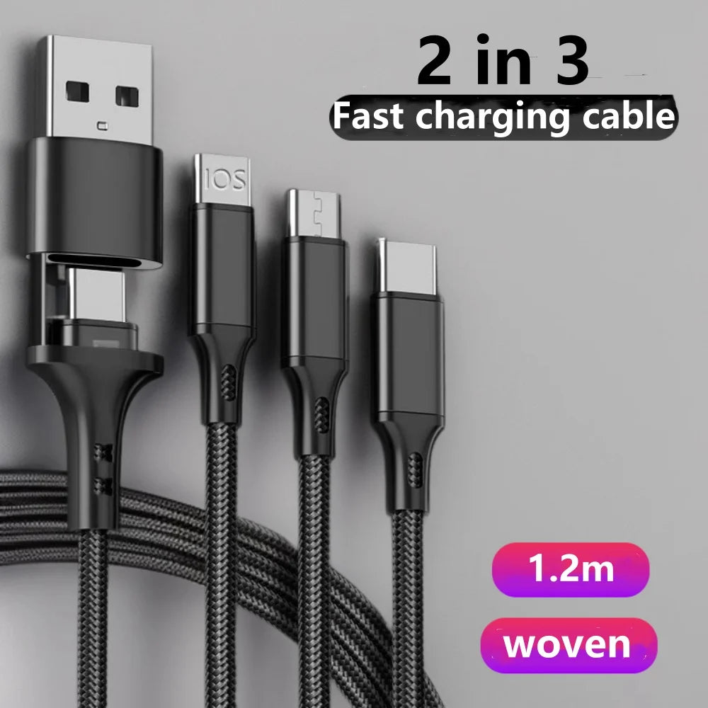 5 in 1 PD USB Fast Charging Cable For iPhone 14 13 12 Xiaomi Android Micro USB Type-C Phone Charger Multi-ports Data Cable Vue