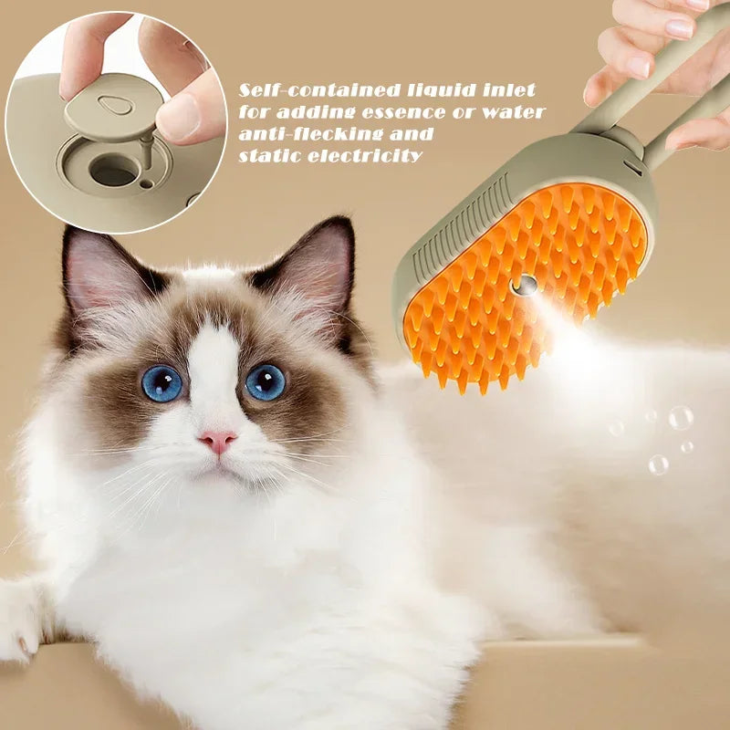 3in1 Cat Steam Brush Steamy Dog Brush Electric Anti-splashing Brush with Steam Spray Massage Pet Grooming Comb Hair Removal Comb Vue