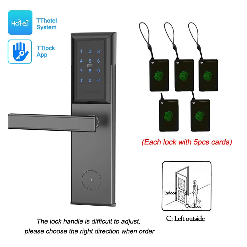 TTlock/ TThotel/ TTrenting Bluetooth Smart Card Digital Keypad Code Password Keyless Door Lock Electronic Vue Black left outside