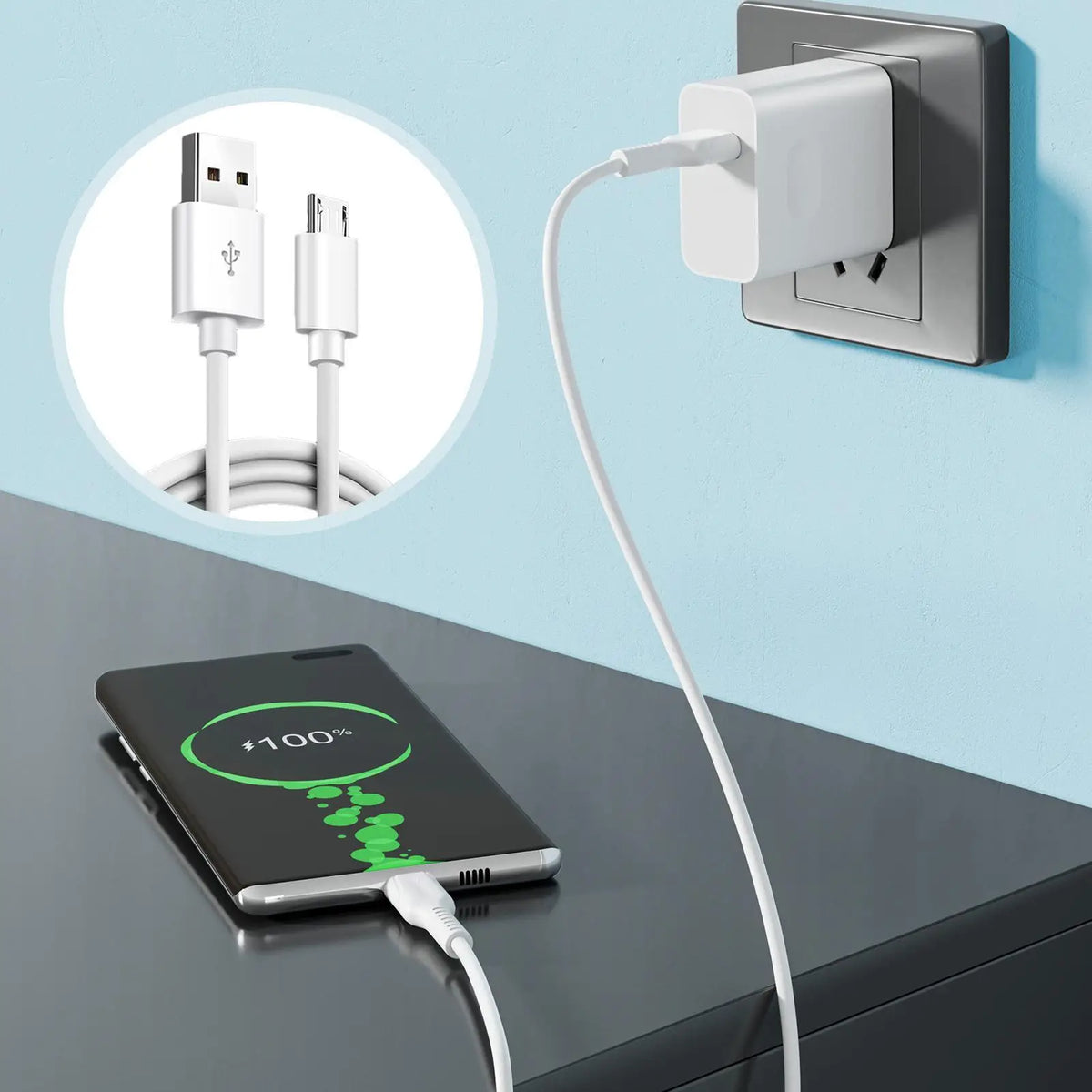 100cm durable Fast Charging USB B Cable 480 Mbps USB 2.0 3A Cord Fast Charging Speed Data Wire for Smartphones Digital Devices Vue