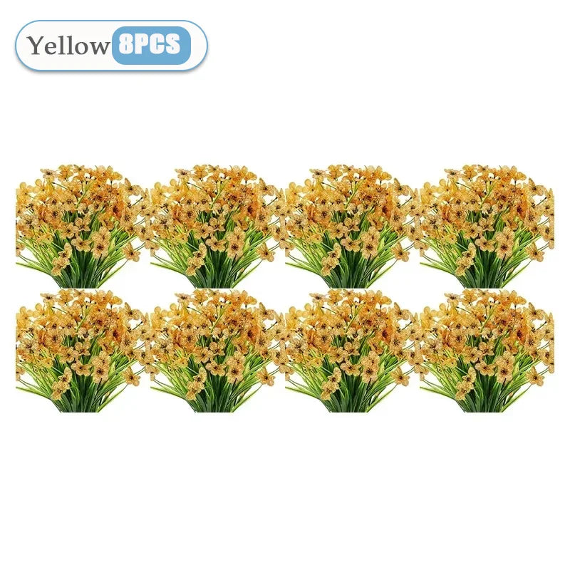 2-16PCS Violet Artificial Flowers Wall Hanging Fake Flower Bouquet Outdoor Home Garden Decoration DIY Wedding Party Home Decor Vue Yellow-8PCS