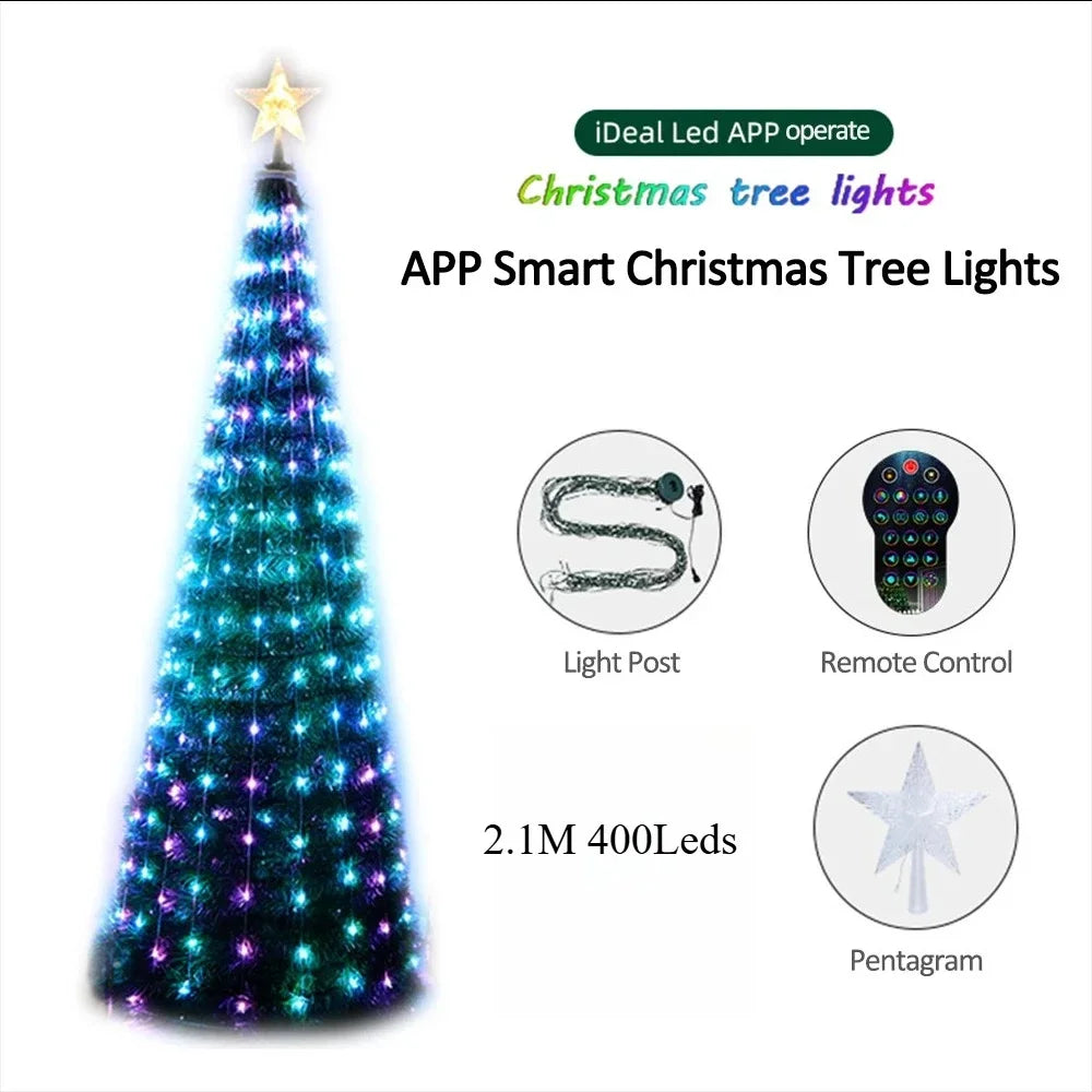 LED Christmas Tree Star Lights, Smart RGB Color Changing Holiday Lighting with Bluetooth APP Remote Music Sync Timer Vue RGB 2.1M 400LED AU