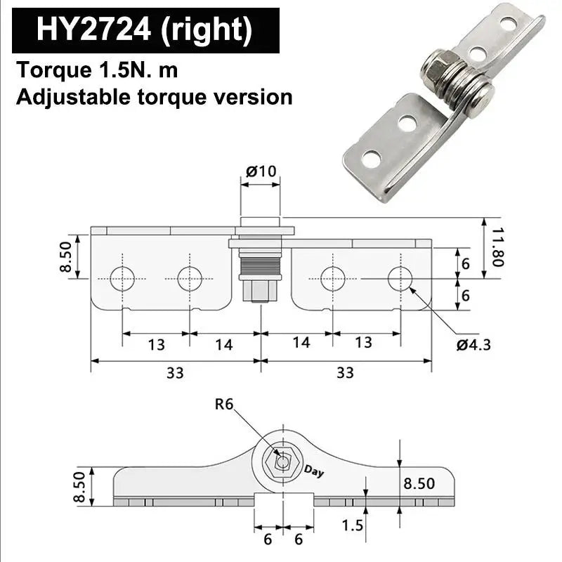 1Pc Adjustable Arbitrary Hinge Stop 304 Stainless Steel Damping Hinge Positioning Shaft for Frameless Use Vue A6