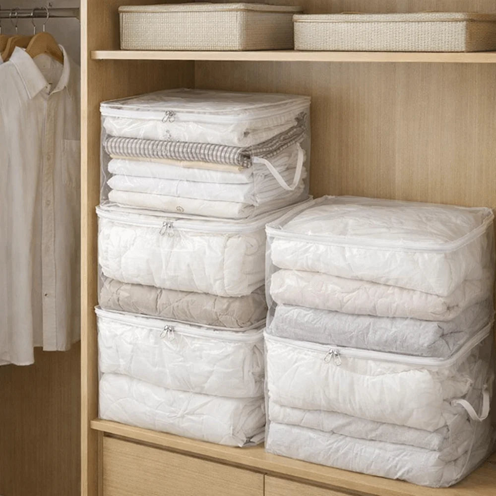 Large Capacity Clear Quilt Storage Bag Dust-proof Plastic Clothes Storage Bag with Handle Folding Sweater Storage Bag Vue