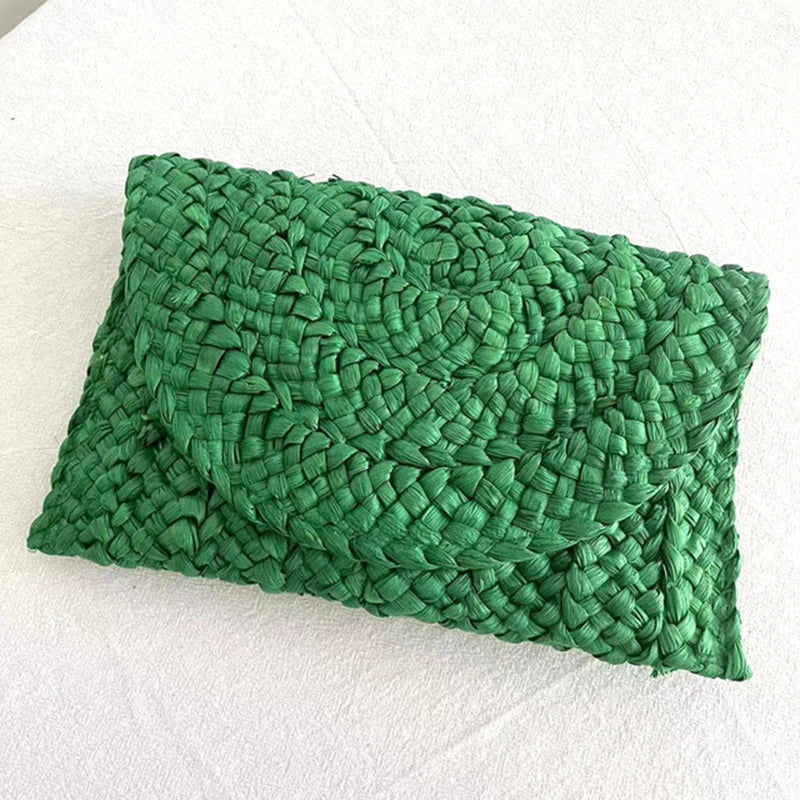 Women Fashion Flap Envelope Bags Summer Beach Bag Handmade Wallet Vue green 25x2x15cm