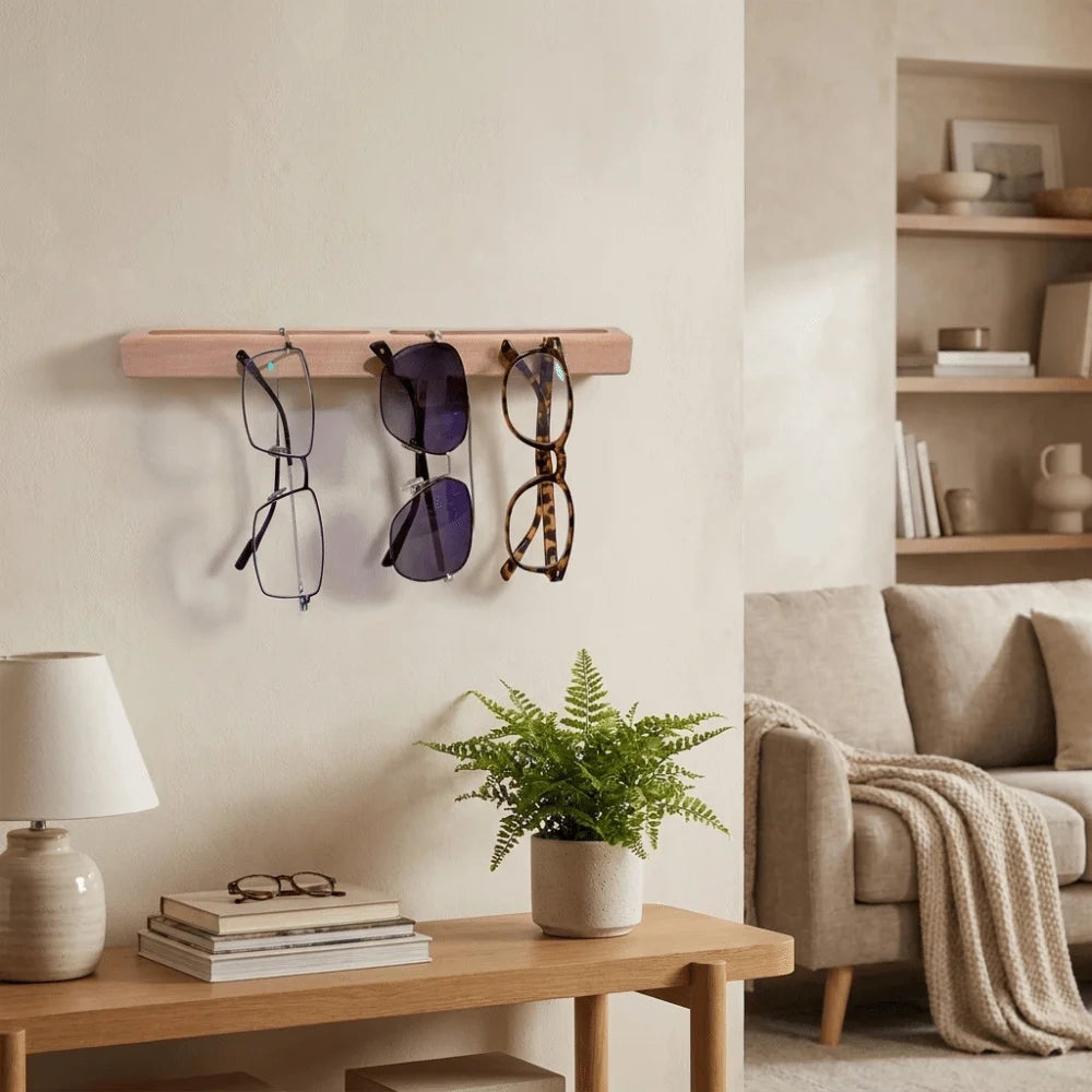 Wall Mounted Sunglasses Storage Rack Wooden No Drill Eyeglasses Display Stand Space-Saving Rectangle Eyeglass Holder Closet Vue