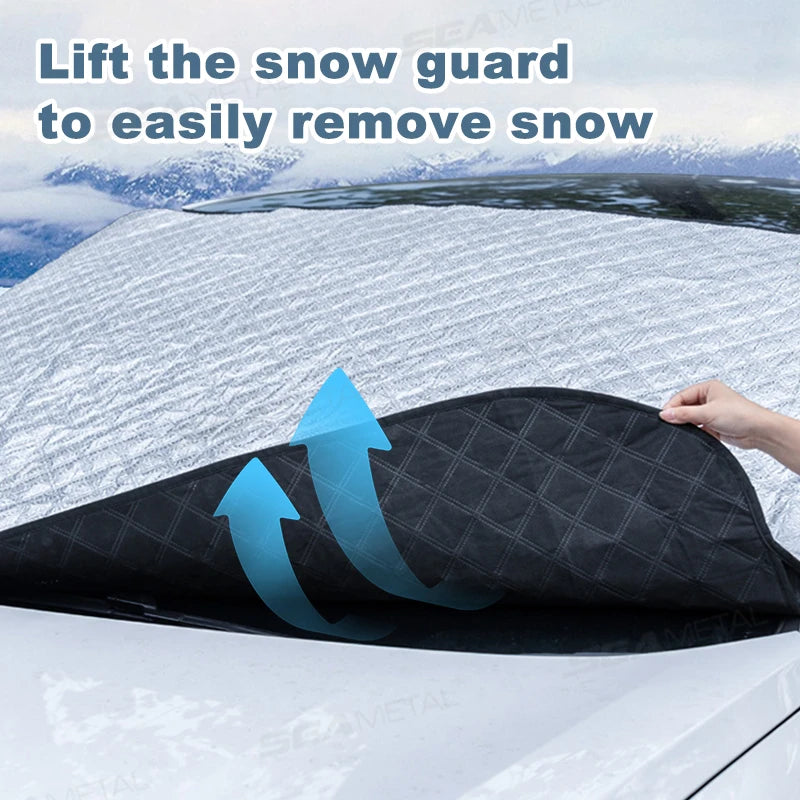 SEAMETAL Car Windshield Cover Winter Snow Shield Sun Shade Protector Magnetic Front Window Anti Snow Cover with Windproof Strap Vue