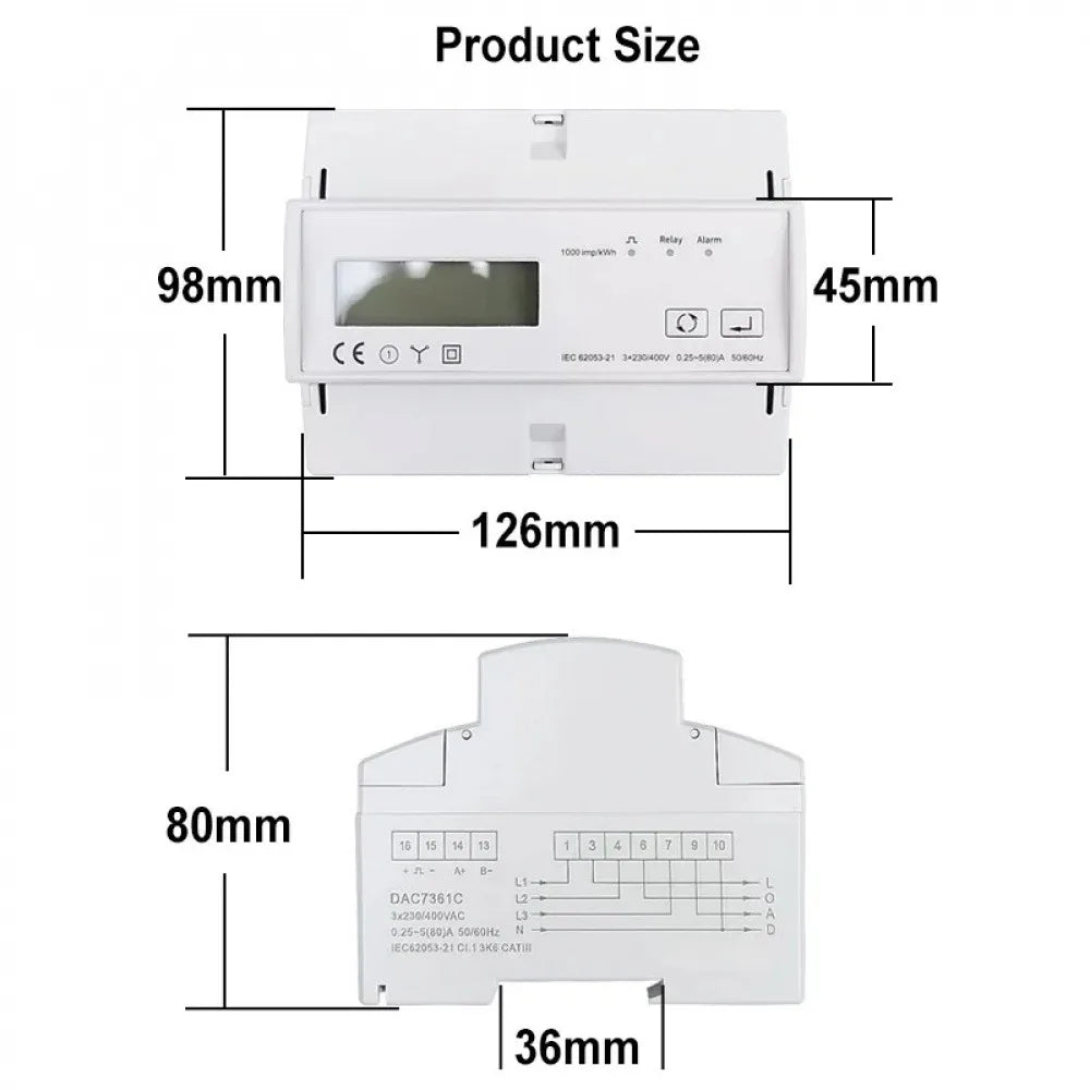 Tuya WiFi/Zigbee 3 Phase Bi Direction Multi-tariff Energy Meter App Power Monitor Remote Control Energy Meter Support Modbus RTU Vue