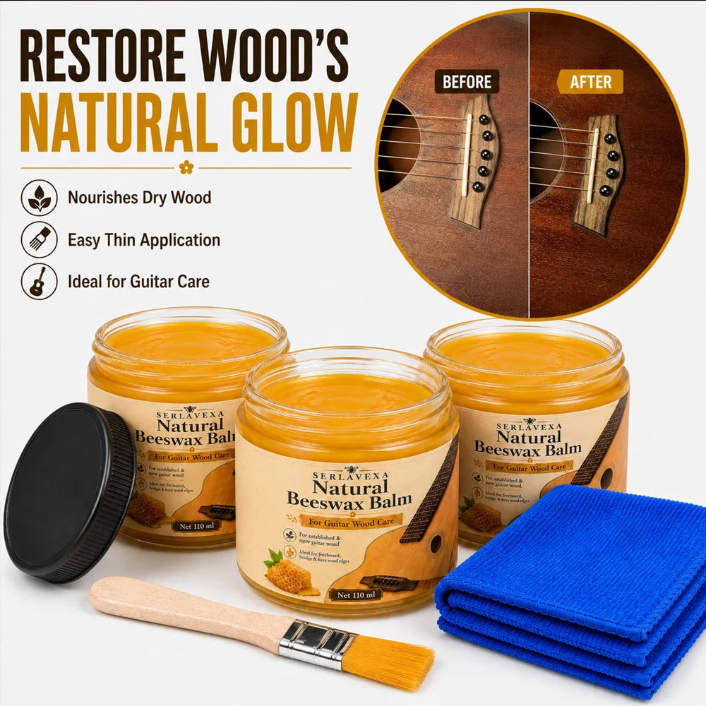 SERLAVEXA Acoustic Guitar Wood Care Natural Beeswax Polish Bridge Fretboard Restorer Instrument Maintenance Kit Accessories Vue