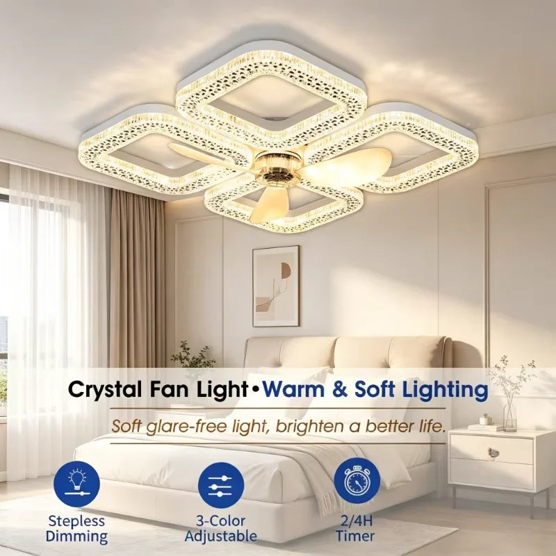 LED Ceiling Fan Light E27 with Remote Control for Dimming Suitable for Living Room Study Household Use 85-265V Vue