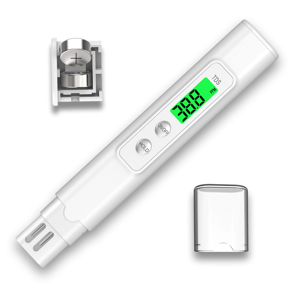 A11 TDS Water Quality Tester 0-9990 ppm Instant Read Digital Meter with Color-Coded Alerts,Value Lock, Auto Backlight&Shutdown Vue WHITE