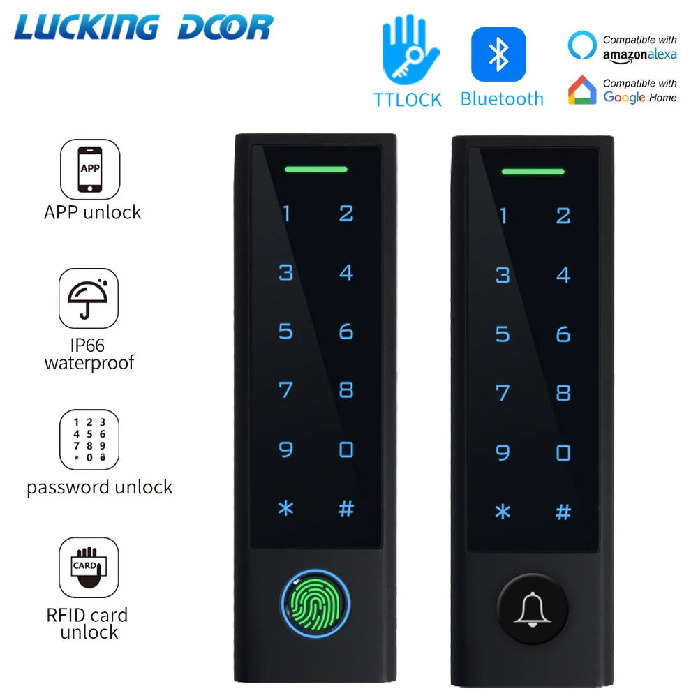 RFID Fingerprint Access Control Keypad Smart Phone TTLOCK App Bluetooth Entry Waterproof Relay IC Card Reader Door Lock Opener Vue