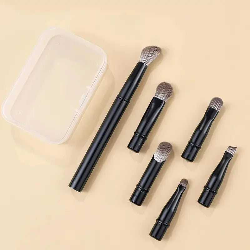 11/6Pcs Mini Travel Makeup Brushes Set with Box Double Ended Soft Hair Short Rod Replaceable Brush Detachable Face Cosmetic Tool Vue Black-6pcs