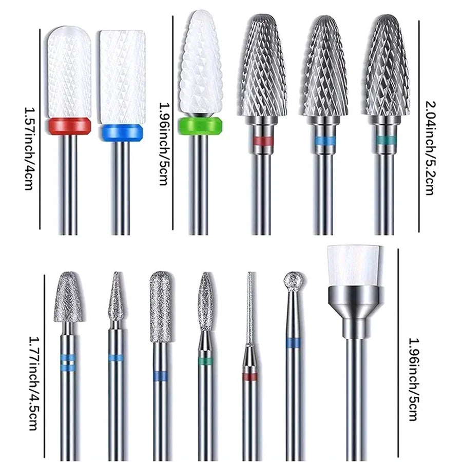 14PCS Nail Drill Bit Set with Cleaning Brush 3/32 Professional Cuticle Bits for Acrylic Gel Manicure Pedicure Home Salon Vue